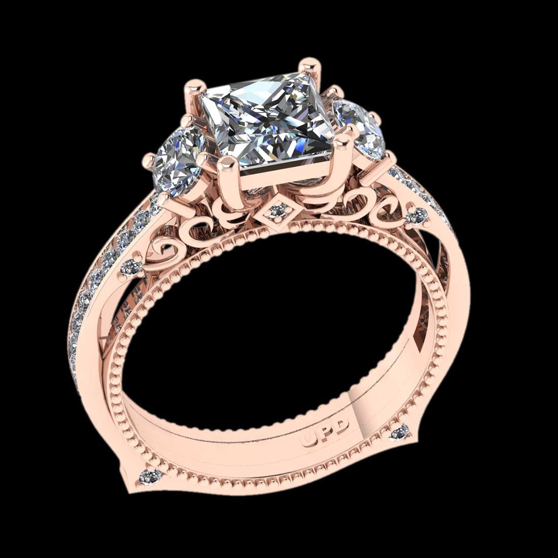 1.96 Ctw VS/SI1 Diamond 14K Rose Gold Engagement Filigree Ring: Center Diamond Weight : 1.10 Ctw ( Round Cut) Center Color :-J-K Center Stone Clarity :- VS/SI1 Center Stone Setting : Prong Side Stone Weight Of Ctw 0.86 Ctw Side Stone Color : J-K Stone Clarity : VS