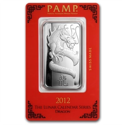 PAMP Suisse 1 oz Silver Bar ? Lunar Dragon (Year of the Dragon, 2012): PAMP Suisse 1 oz Silver Bar ? Lunar Dragon (Year of the Dragon, 2012) #PAPPS98398v15
