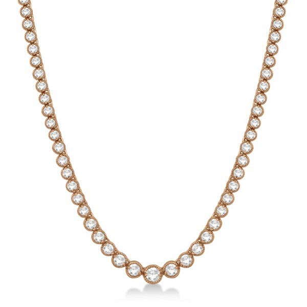 Milgrain Eternity Diamond Tennis Necklace 14k Rose Gold (7.05ct): METAL TYPE: 14k Rose Gold ;TOTAL CARAT WEIGHT: 7.05 ;NAME OF CENTER STONE: Diamond ;CENTER STONE SHAPE: Round ;CENTER STONE CLARITY: I1;CENTER STONE COLOR: G-h ;CENTER STONE SETTING: Prong ;CENTER STO