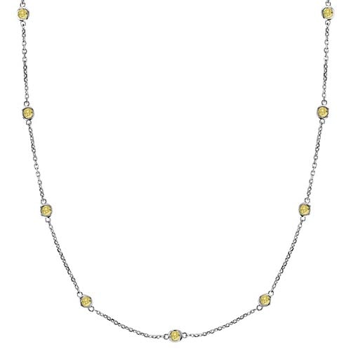 Fancy Yellow Canary Station Necklace 14k White Gold (3.00ct): METAL TYPE: 14k White Gold ;TOTAL CARAT WEIGHT: 3 ;NAME OF CENTER STONE: Diamond ;CENTER STONE SHAPE: Round ;CENTER STONE CLARITY: SI ;CENTER STONE COLOR: Fancy Yellow ;CENTER STONE SETTING: Bezel