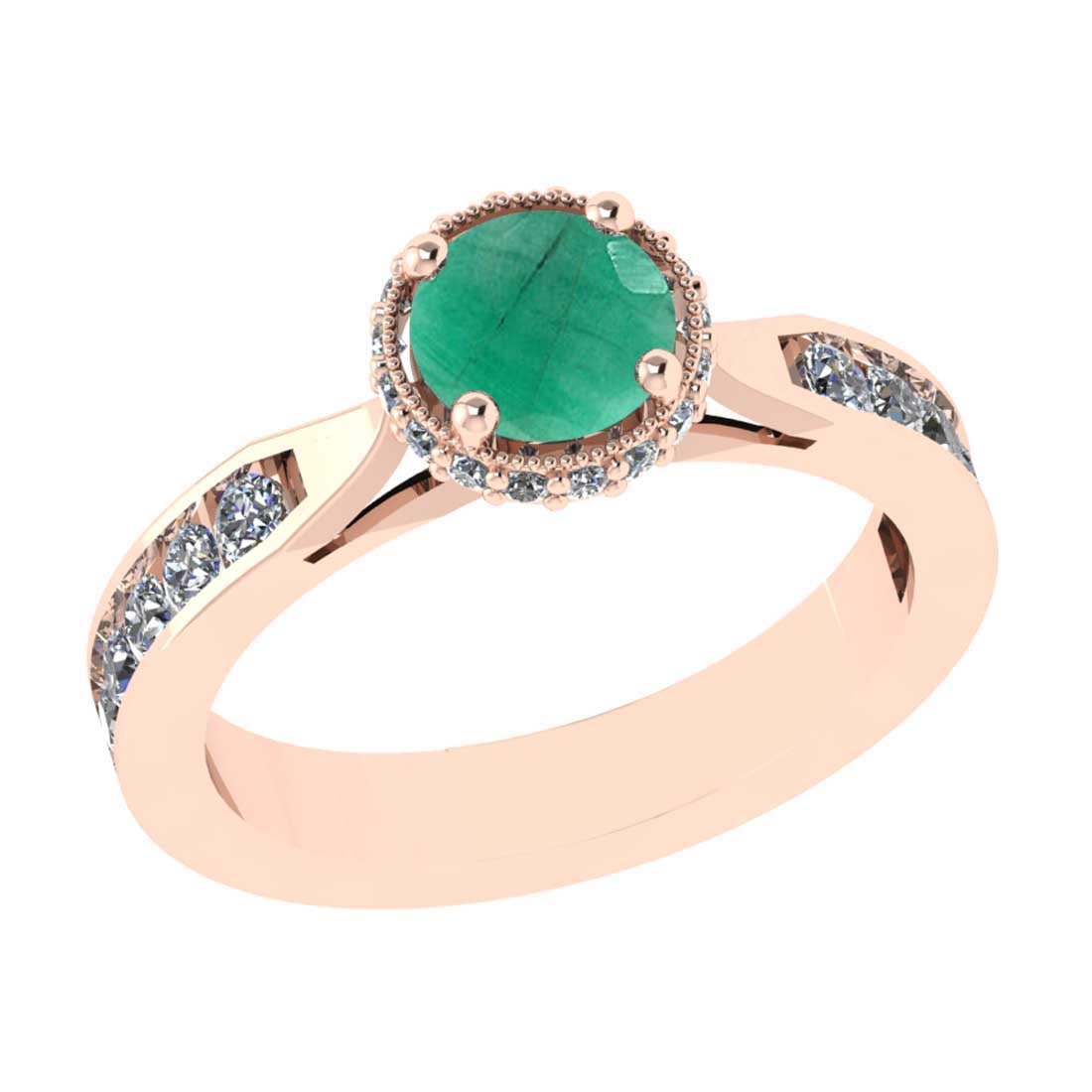 1.73 Ctw SI2/I1 Emerald and Diamond 14K Rose Gold Engagement Halo Ring: Center Stone Weight : 1.20 Ctw ( Round Cut) Center Stone Color :-Emerald Setting : Prong Side Diamond Weight Of Ctw 0.53 Ctw Color : J-K Clarity : SI2/I1 Stone Setting : Prong Metal Weight : Approx 4.