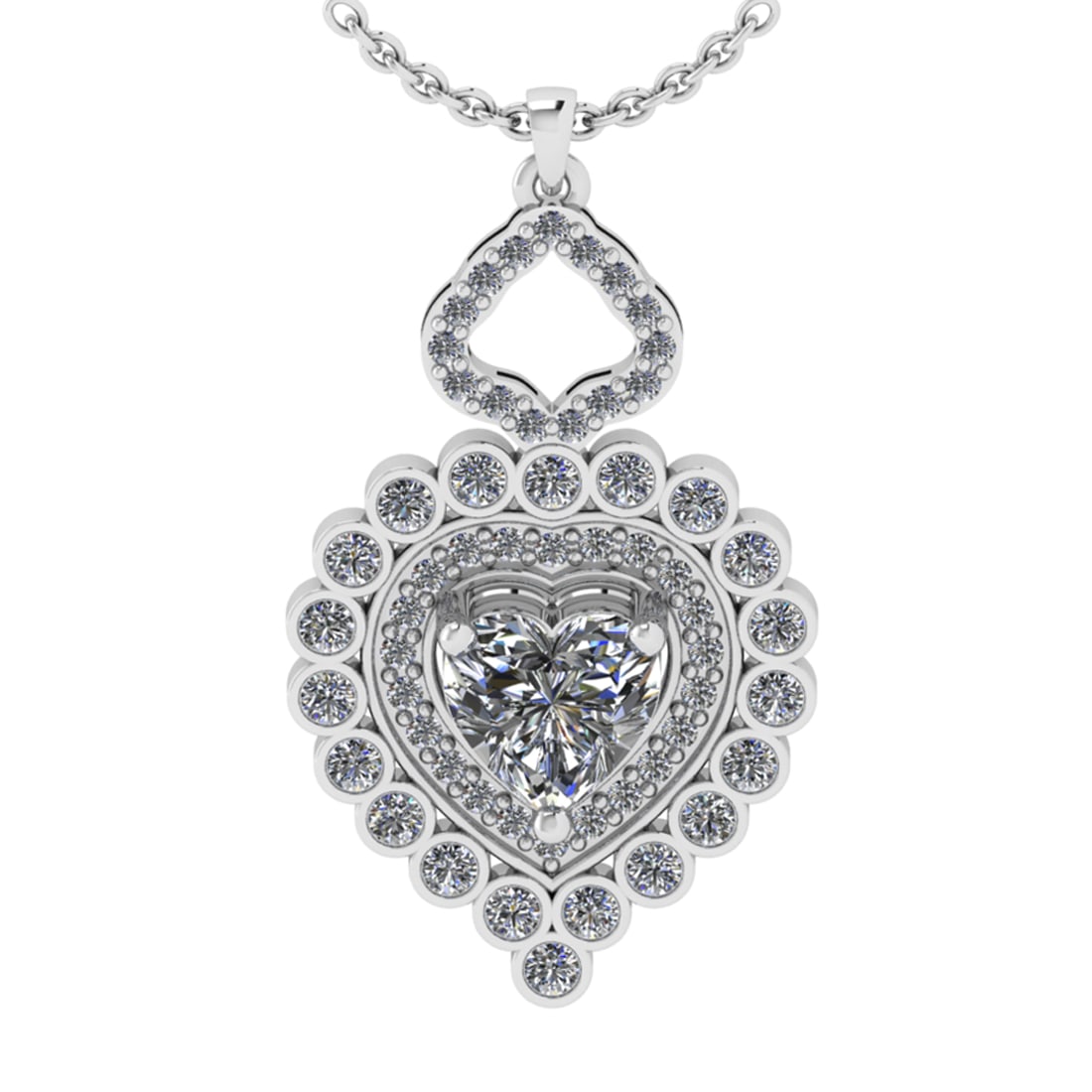 0.69 Ctw Diamond 14K White Gold Pendant Necklace: Center Diamond Weight : 0.25 Ctw ( Heart Cut) Color :- I Clarity : SI2/I1 Center Stone Setting : Prong Side Diamond Weight Of Ctw 0.44 Ctw Color : J-K Clarity : SI2/I1 Stone Setting : Prong Metal Weig