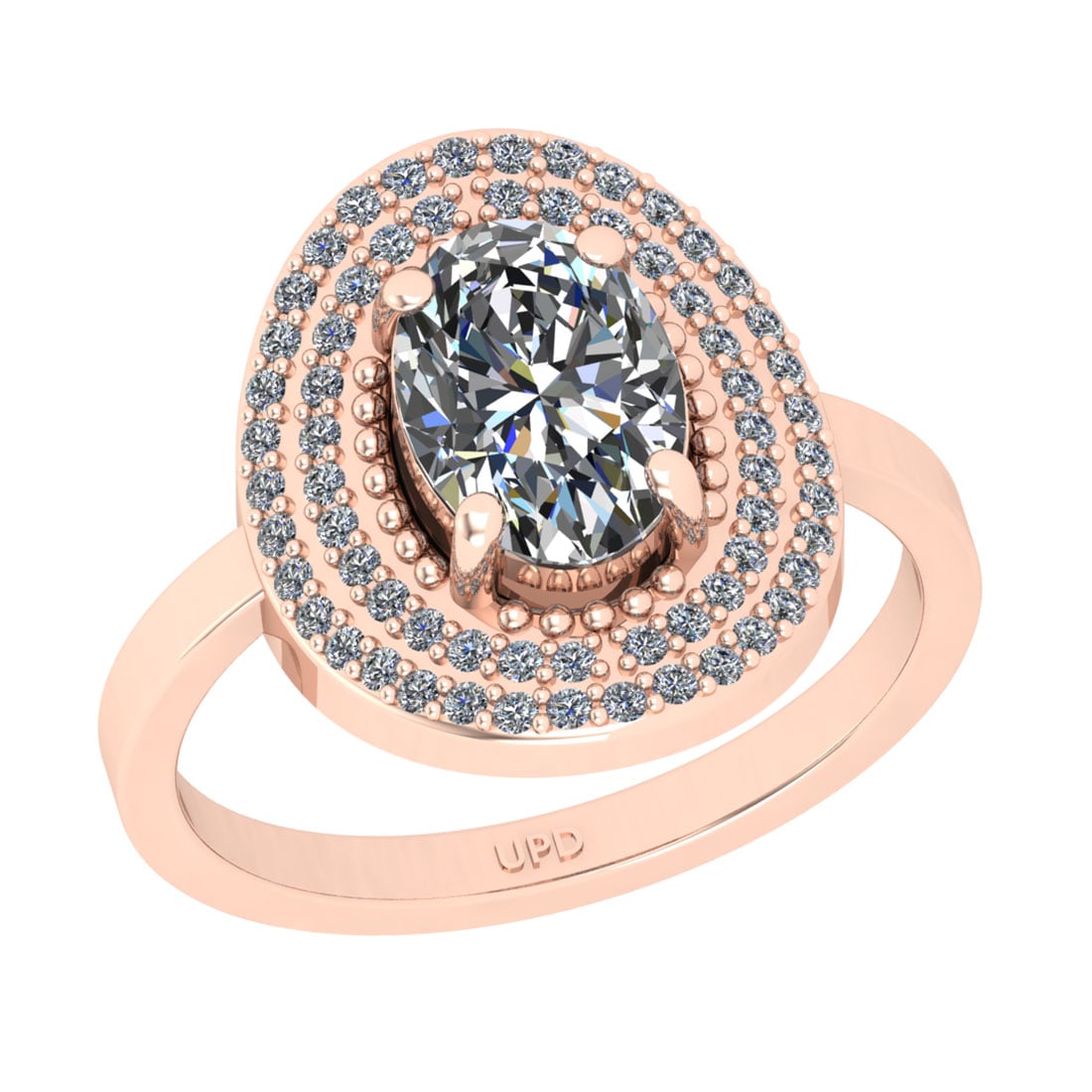 1.83 Ctw HRD Certificate Diamond Set 14K Rose Gold Engagement Ring: HRD Certificate Center Diamond Weight : 1.51 Ctw (Oval Cut) Center Diamond Color : J Setting : Prong Clarity : SI2 Side Stone Weight Of Ctw 0.32 Ctw Side Stone Color : J-K Stone Clarity : SI2/I1 Stone