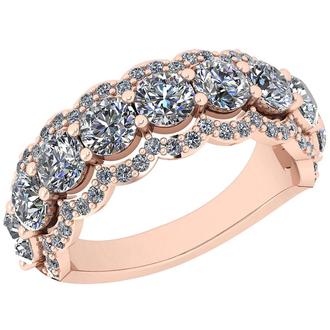 2.65 Ctw SI2/I1 Diamond 14K Rose Gold Men s Band Ring: Center Diamond Weight : 2.25 Ctw (9 PEC Round Cut) Center Diamond Color : J-K Center Stone Setting : Prong Center Stone Clarity : SI2/I1 Side Stone Weight Of Ctw 0.40 Ctw Side Stone Color : J-K Stone