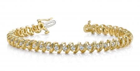 14KT YELLOW GOLD 1 CTW G-H SI2/SI3 FACETED SPIRAL LINK DIAMOND TENNIS BRACE (1 of 1)