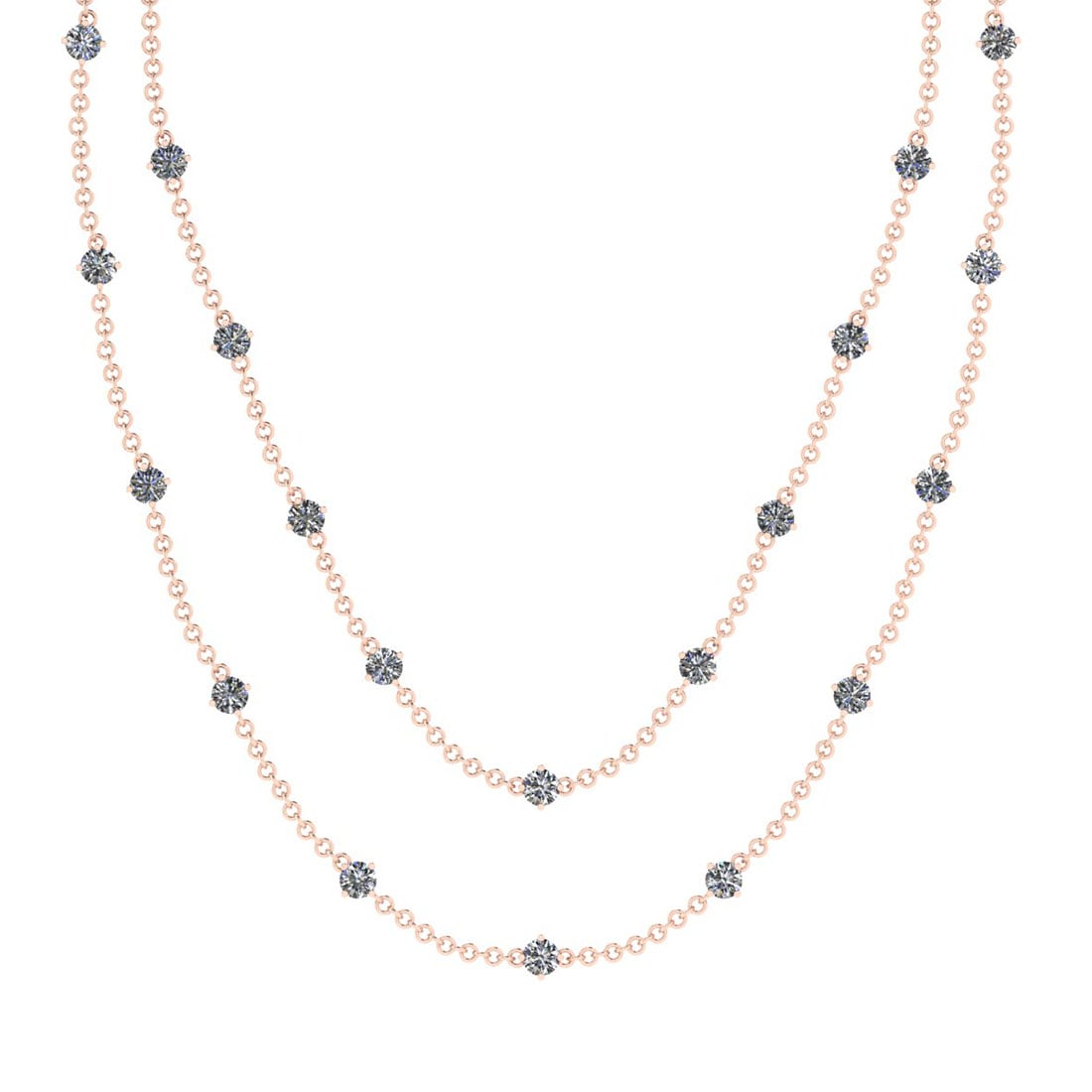 5.50 Ctw SI2/I1 Diamond 14K Rose Gold Two Layer Yard Necklace: Total Diamond Weight : 5.50 Ctw (Round Cut) Color : J-K Setting : Prong Stone Clarity : SI2/I1 Metal Weight : Approx 12.00 Gram 14K Rose Gold Two Layer Yard Necklace Size :-18 Inch #PAPPS93404v7