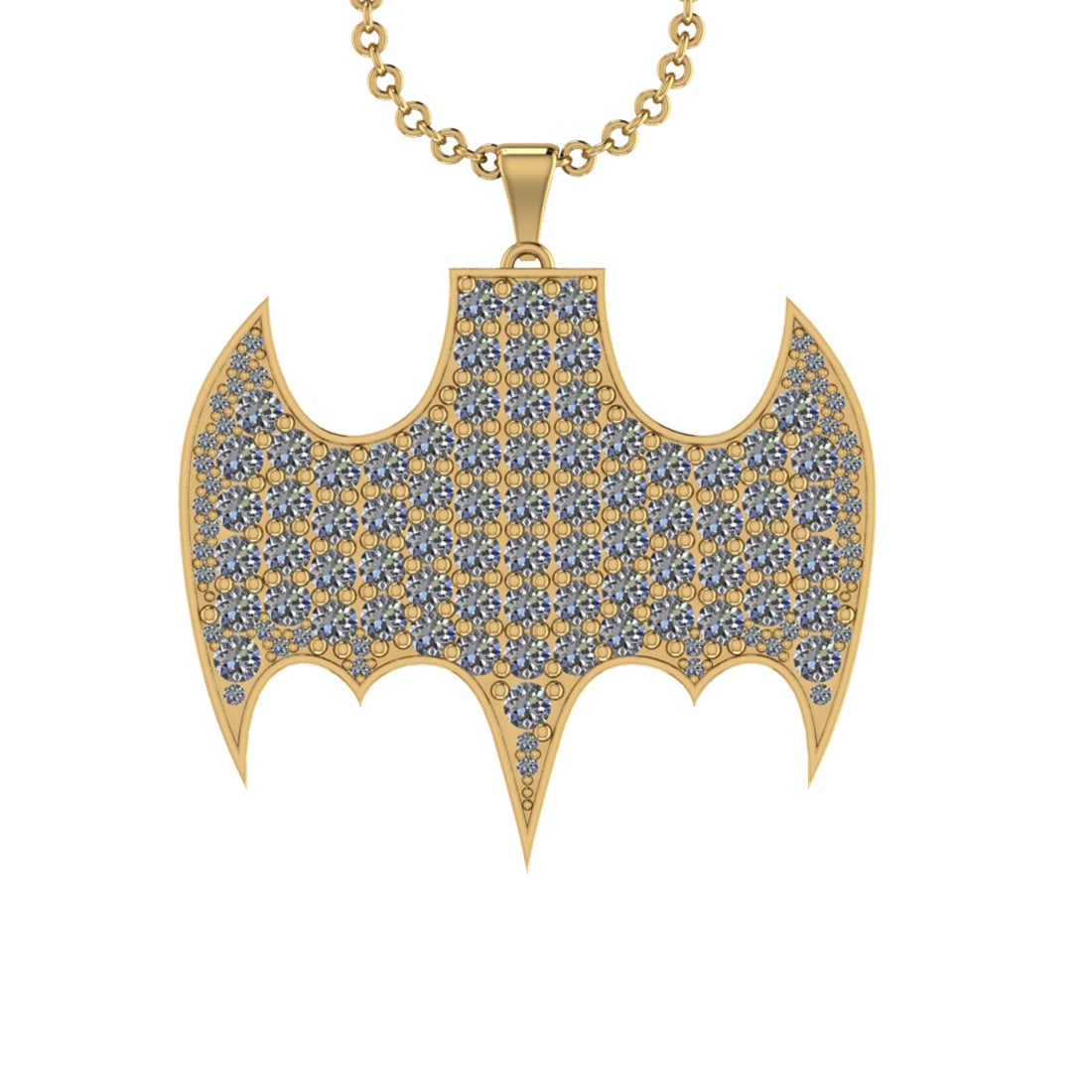7.52 Ctw SI2/I1 Diamond Style Prong Set 14K Yellow Gold Batman Pendant Neck: Total Diamond Weight : 7.52 Ctw (Round Cut) Center Diamond Color :- J-K Center Clarity : SI2/I1 Stone Setting : Prong Metal Weight : Approx 11.80 Gram 14K Yellow Gold Batman Pendant Necklace #PAPPS711