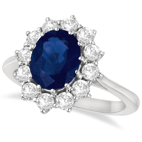 Oval Blue Sapphire and Diamond Accented Ring 14k White Gold 3.60 ctw: CENTER STONE; Sapphire CENTER STONE CLARITY; Eye Clean #SI CENTER STONE COLOR; Blue CENTER STONE SETTING; Prong SIDE STONE CLARITY; SI1-SI2 SIDE STONE COLOR; J-K SIDE STONE SETTING; Prong ctw OF SIDE