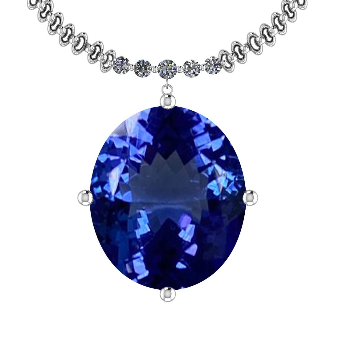 Certified 4.78 Ctw VS/SI1 Tanzanite And Diamond Platinum Pendent: Center Stone Approx Weight: 4.75 Ctw (1 Pcs Oval Cut) Center Stone Color: Tanzanite Center Stone Setting: Prong Side Stone 0.03 Ctw Side Stone Color: G-H Stone Clarity: VS/SI1 Stone Setting: Prong Met