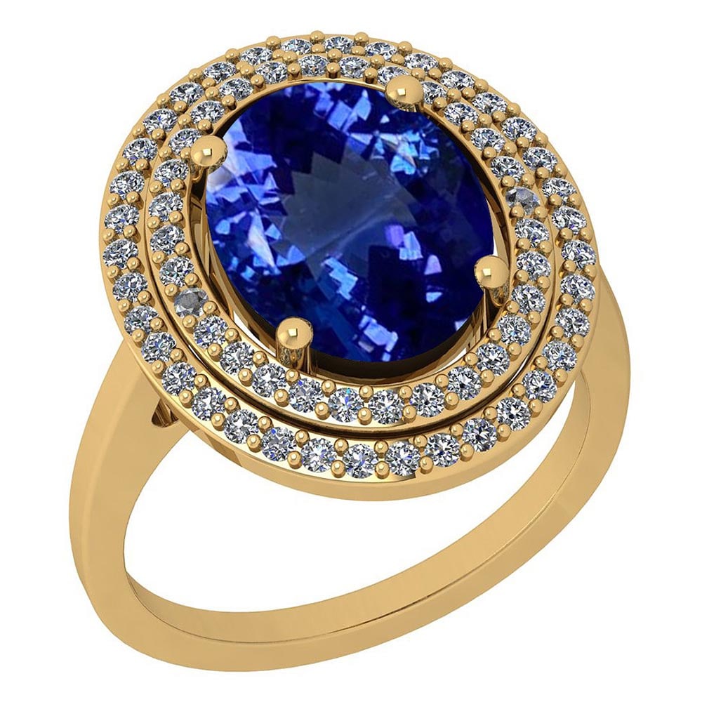 Certified 4.69 Ctw VS/SI1 Tanzanite and Diamond 14K Yellow Gold Vintage Sty: Color Stone Approx Weight: 4.15 Ctw (1 pcs Oval) Center Stone Color: Tanzanite Center Stone Setting: Prong Side Stone Approx Weight: 0.54 Ctw Side Stone Color: G-H Stone Clarity: VS/SI1 Stone Setting: