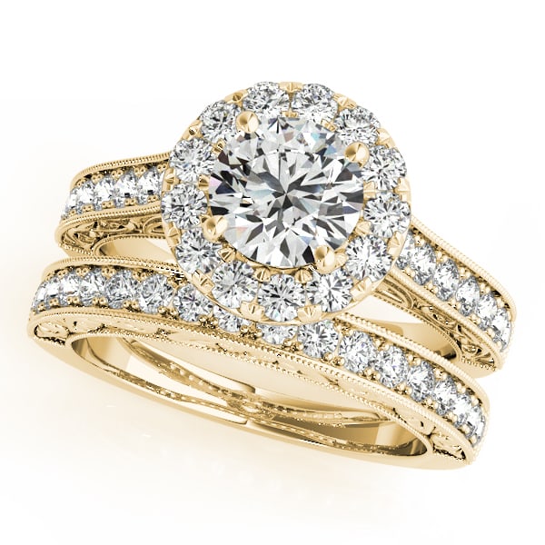 Certified 1.40 Ctw SI2/I1 Diamond 14K Yellow Gold Engagement Halo Set Ring: Center Diamond Approx Weight: 0.70 Ctw (Round Cut) Center Color: J-K Center Stone Clarity: SI2/I1 Center Stone Setting: Prong Side Stone 0.70 Ctw Side Stone Color: J-K Stone Clarity: SI2/I1 Stone Sett
