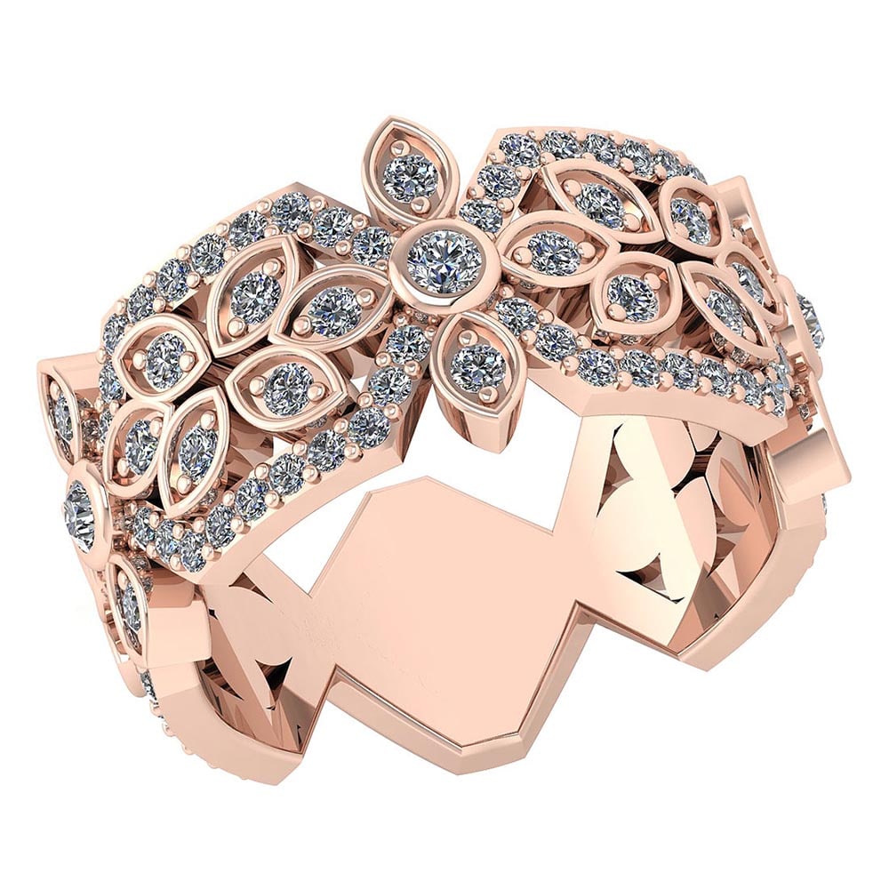 Certified 1.15 Ctw Diamond VS/SI1 Ladies Fashion Engagement 14k Rose Gold M: Center Stone Weight ; 0.09 Ctw (3 Pcs Round) Center Stone Color: White G-H Diamond Stone Clarity :VS/SI1 Center Stone Setting ; Prong Side Stone (110 Pcs Round Cut Diamond )Weight of Ctw ; 1.06 ctw Si