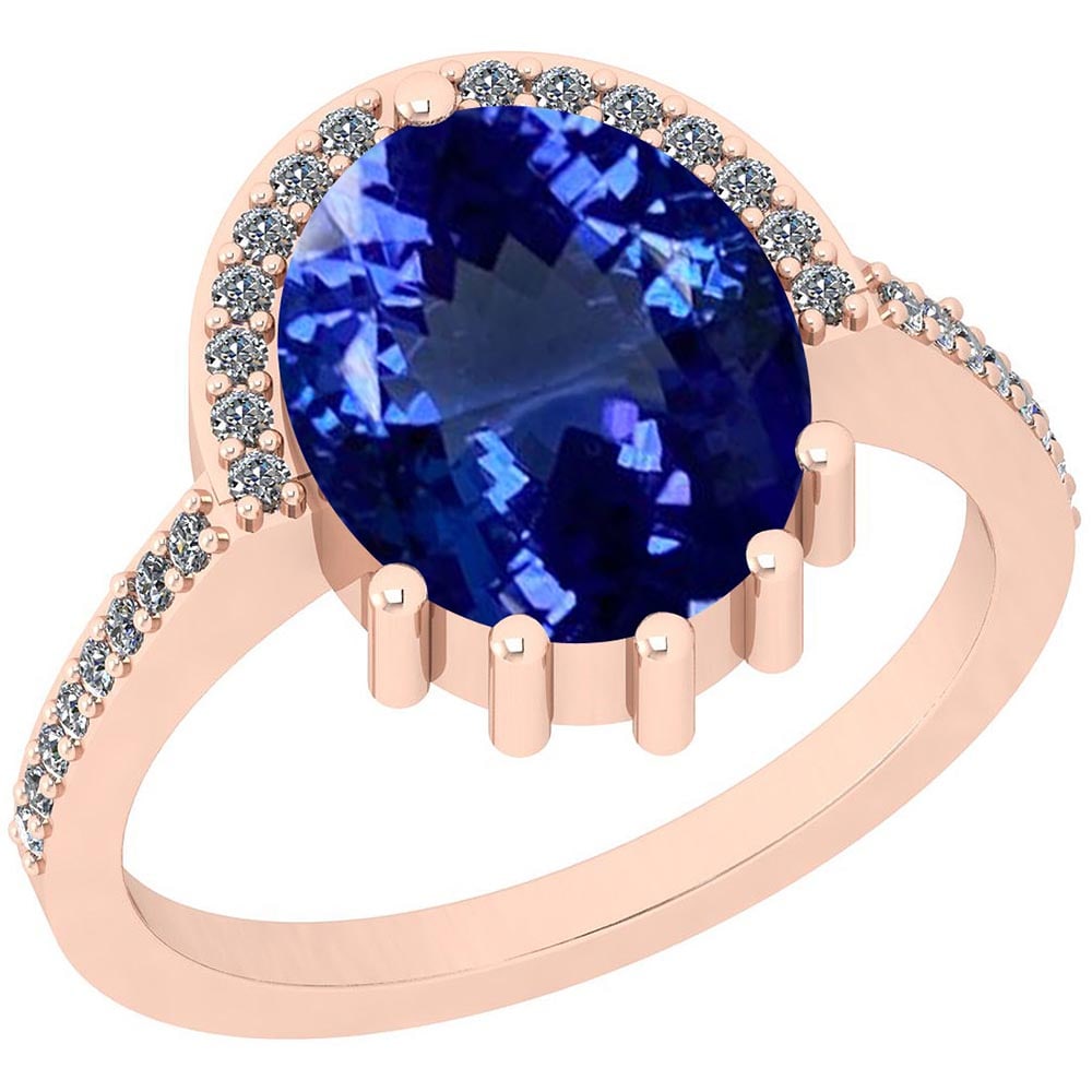 Certified 3.24 Ctw VS/SI1 Tanzanite and Diamond 14K Rose Gold Vintage Style: Color Stone Approx Weight: 3.02 Ctw (1 pcs Oval) Center Stone Color: Tanzanite Center Stone Setting: Prong Side Stone Approx Weight: 0.22 Ctw Side Stone Color: G-H Stone Clarity: VS/SI1 Stone Setting: