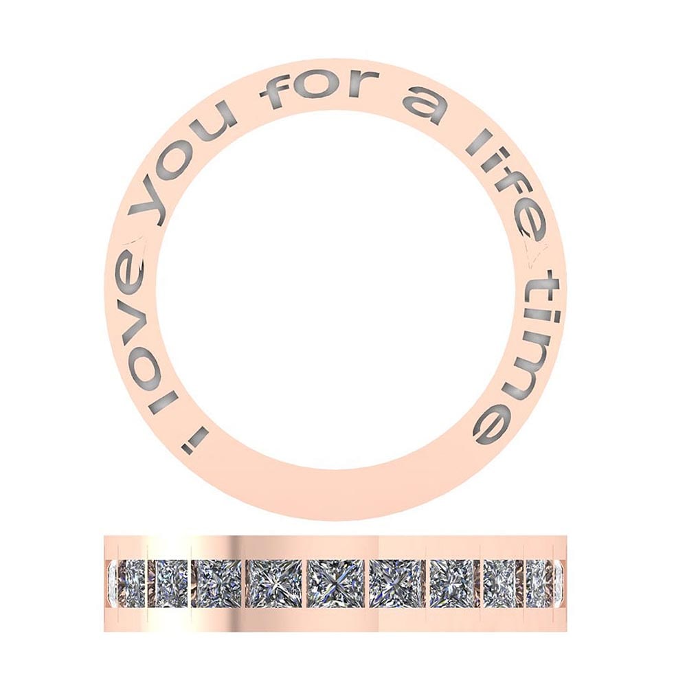 Certified 1.10 Ctw Diamond SI1/SI2 Valentine Collection Free Engraved 14K G: Center Stone Approx Weight: 1.10 Ctw (11 Pcs Princess) Center Stone Color: G-H Center Stone Clarity: SI1/SI2 Center Stone Setting: Channel Metal Approx Weight: 14K Rose Gold Engraved Band Ring size: 6