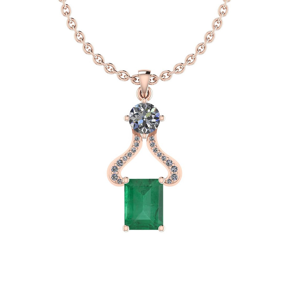 Certified 2.02 Ctw Emerald and Diamond I2/I3 14K Rose Gold Victorian Style: Color Stone Approx Weight: 1.62 Ctw (1 pcs Emerald Octo) Center Stone Color: Emerald Center Stone Setting: Prong Side Stone Approx Weight: 0.40 Ctw Side Stone Color: J-K Stone Clarity: I2/I3 Stone Set