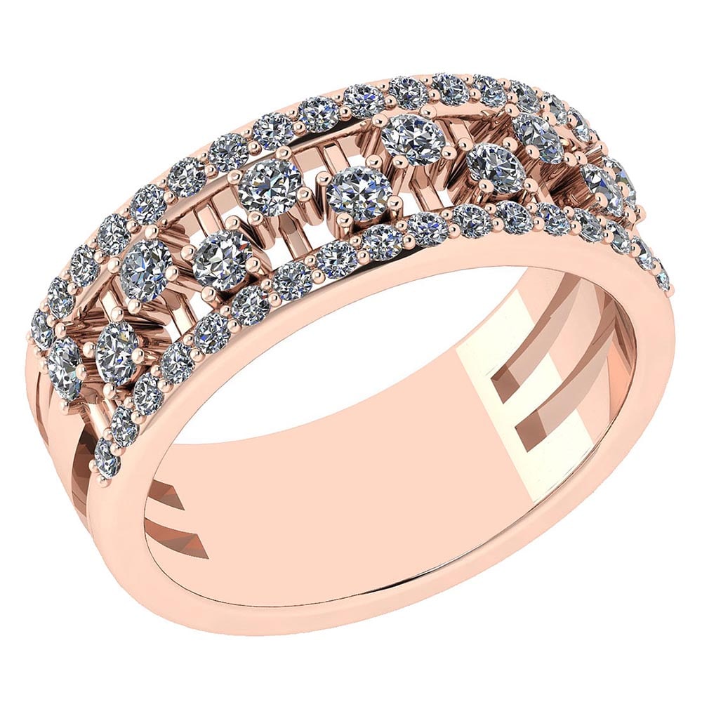 Certified 0.69 Ctw Diamond VS/SI1 18k Rose Gold Band Made In USA: Center Stone Approx Weight ; 0.69 Ctw (47 Pcs Round) Stone Color: White G-H Diamond Stone Clarity: VS/SI1 Color Stone Setting ; Prong Metal Approx Weight: 7.40 Gram 18k Rose Gold Band Made In USA #PAP