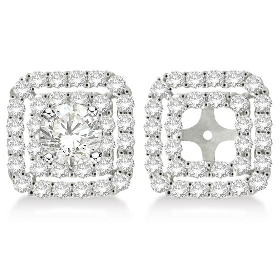 Pave-Set Square Diamond Earring Jackets in 14k White Gold 1.05ctw: CENTER STONE; Diamond CENTER STONE CLARITY; SI CENTER STONE COLOR; J-K CENTER STONE SETTING; Prong SIDE STONE CLARITY; SIDE STONE COLOR; SIDE STONE SETTING; ctw OF SIDE STONE: SIDE STONE QUALITY; 