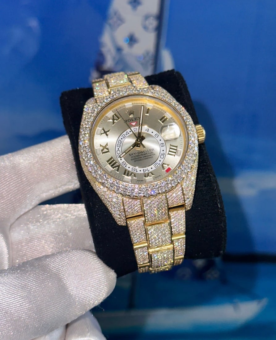 Custom Rolex 18k Gold Full Diamond Skydweller (G-H, VS1-VS2) Comes with Box: Custom Rolex 18k Gold Full Diamond Skydweller (G-H, VS1-VS2) Comes with Box & Appraisal #PAPPS18301v8