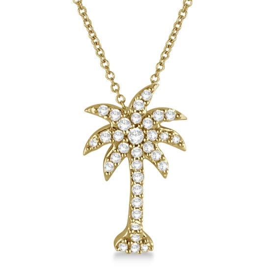 Palm Tree Shaped Diamond Pendant Necklace 14k Yellow Gold 1/4ctw: CENTER STONE; Diamond CENTER STONE CLARITY; SI CENTER STONE COLOR; J-K CENTER STONE SETTING; Pave SIDE STONE CLARITY; SIDE STONE COLOR; SIDE STONE SETTING; ctw OF SIDE STONE: SIDE STONE QUALITY; 