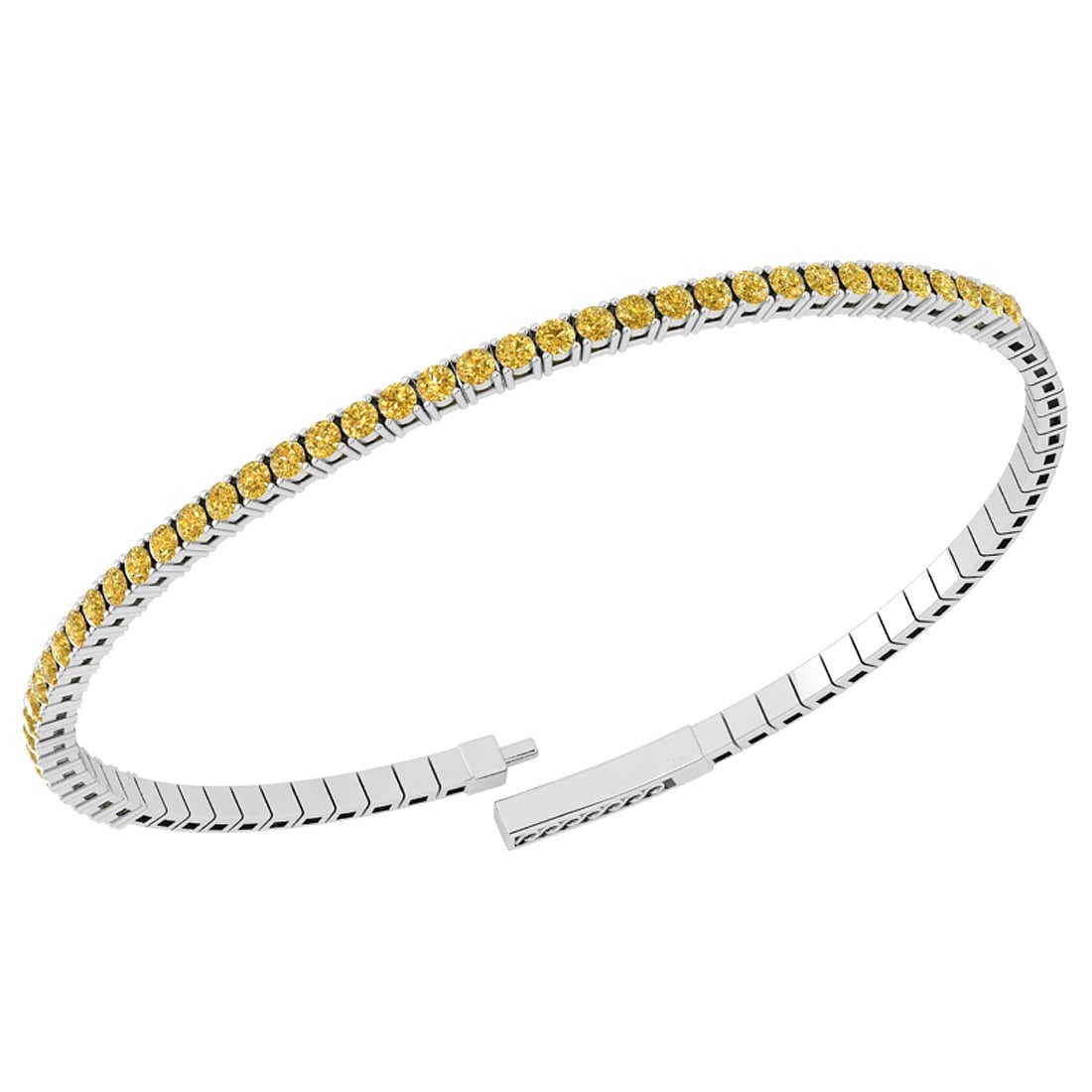 0.90 Ctw i2/i3 Treated Fancy Yellow Diamond 14K White Gold Half Bangle: Center Diamond Weight : 0.90 Ctw (Round Cut) Center Diamond Color :-Treated Fancy Yellow Diamond Center Clarity : i2/i3 Stone Setting : Prong Metal Weight : Approx 6.55 Gram 14K White Gold Half Bangle