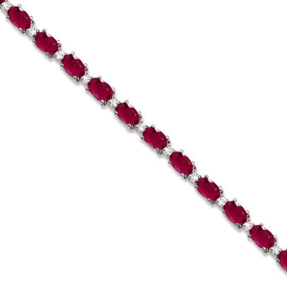 Ruby and Diamond Tennis Bracelet 14k White Gold 12.00ctw: CENTER STONE; Ruby CENTER STONE CLARITY; CENTER STONE COLOR; Red CENTER STONE SETTING; Prong SIDE STONE CLARITY; SI SIDE STONE COLOR; J-K SIDE STONE SETTING; Prong ctw OF SIDE STONE: 0.5 SIDE STONE QU