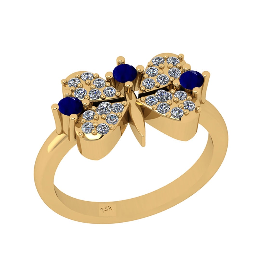 0.40 Ctw SI2/I1 Blue Sapphire And Diamond 14K Yellow Gold Ring: Center Stone Weight : 0.15 Ctw ( Round Cut ) Center Stone Color : Blue Sapphire Center Stone Setting : Prong Side Stone Weight Of Ctw 0.25 Ctw Side Stone Color : White J-K Diamond Stone Clarity : SI2/
