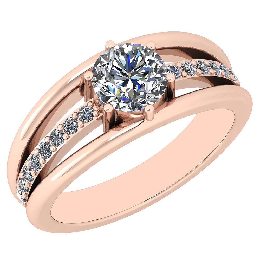 Certified 1.03 Ctw Diamond SI2/I1 18K Rose Gold Ring Made In USA: Center Stone Approx Weight ; 0.84 Ctw (1 Pcs Round SI2/I1) Stone Color: White G-H Diamond Stone Clarity: SI2/I1 Color Stone Setting ; Prong Side Stone (16 Pcs Round Cut Diamond) 0.19 ctw Side Stone Co