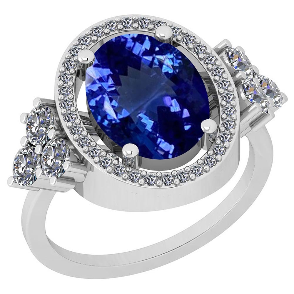Certified 6.22 Ctw VS/SI1 Tanzanite and Diamond 14K White Gold Vintage Styl: Color Stone Approx Weight: 5.50 Ctw (1 pcs Oval) Center Stone Color: Tanzanite Center Stone Setting: Prong Side Stone Approx Weight: 0.72 Ctw Side Stone Color: G-H Stone Clarity: VS/SI1 Stone Setting: