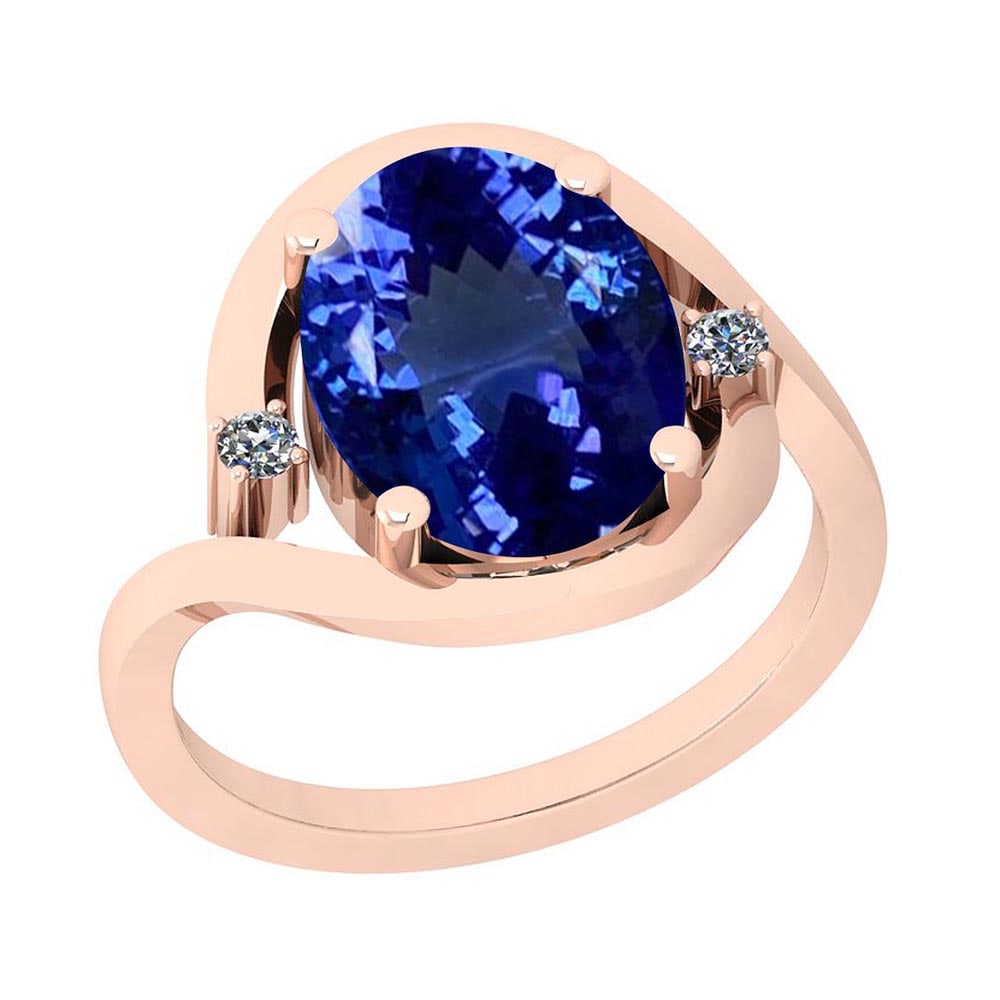 Certified 4.03 Ctw VS/SI1 Tanzanite and Diamond 14K Rose Gold Vintage Style: Color Stone Approx Weight: 3.96 Ctw (1 pcs Oval) Center Stone Color: Tanzanite Center Stone Setting: Prong Side Stone Approx Weight: 0.07 Ctw Side Stone Color: G-H Stone Clarity: VS/SI1 Stone Setting: