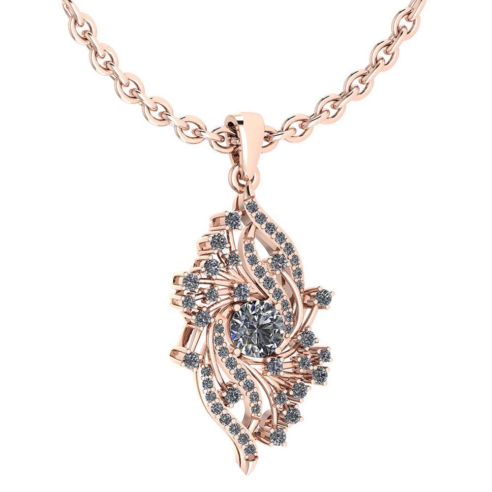 Certified 0.90 Ctw Diamond VS/SI1 Necklace 14K Rose Gold: Center Stone Weight: 0.45 Ctw (1 Pcs Round) Side Stone Stone Weight: 0.45 Ctw (54 Pcs Round) Stone Color: White G-H Diamond Stone Clarity: VS/SI1 Stone Setting: Prong Metal Approx Weight: Approx 3.10