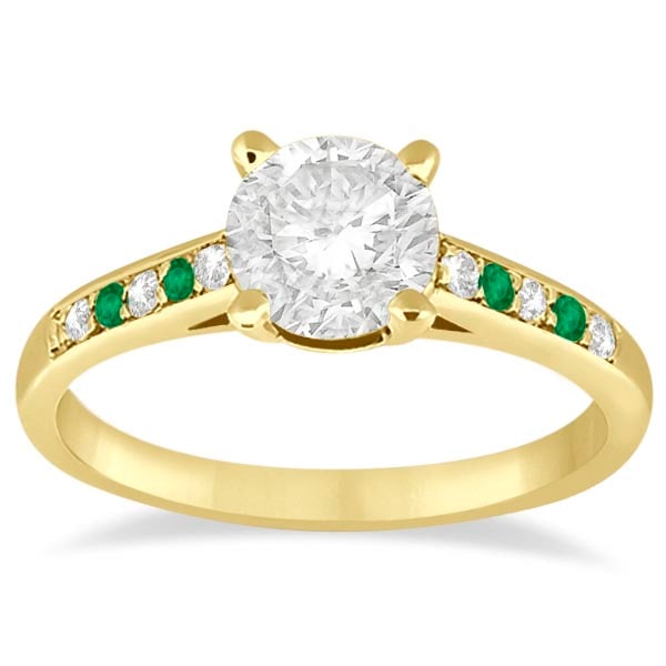 Cathedral Emerald and Diamond Engagement Ring 14k Yellow Gold 1.20ctw: CENTER STONE; DIAMOND (1.00 CTW) CENTER STONE CLARITY; SI1-SI2 CENTER STONE COLOR; J-K CENTER STONE SETTING; SIDE STONE CLARITY; Eye Clean,SI1-SI2 SIDE STONE COLOR; Green,J-K SIDE STONE SETTING; Pave,