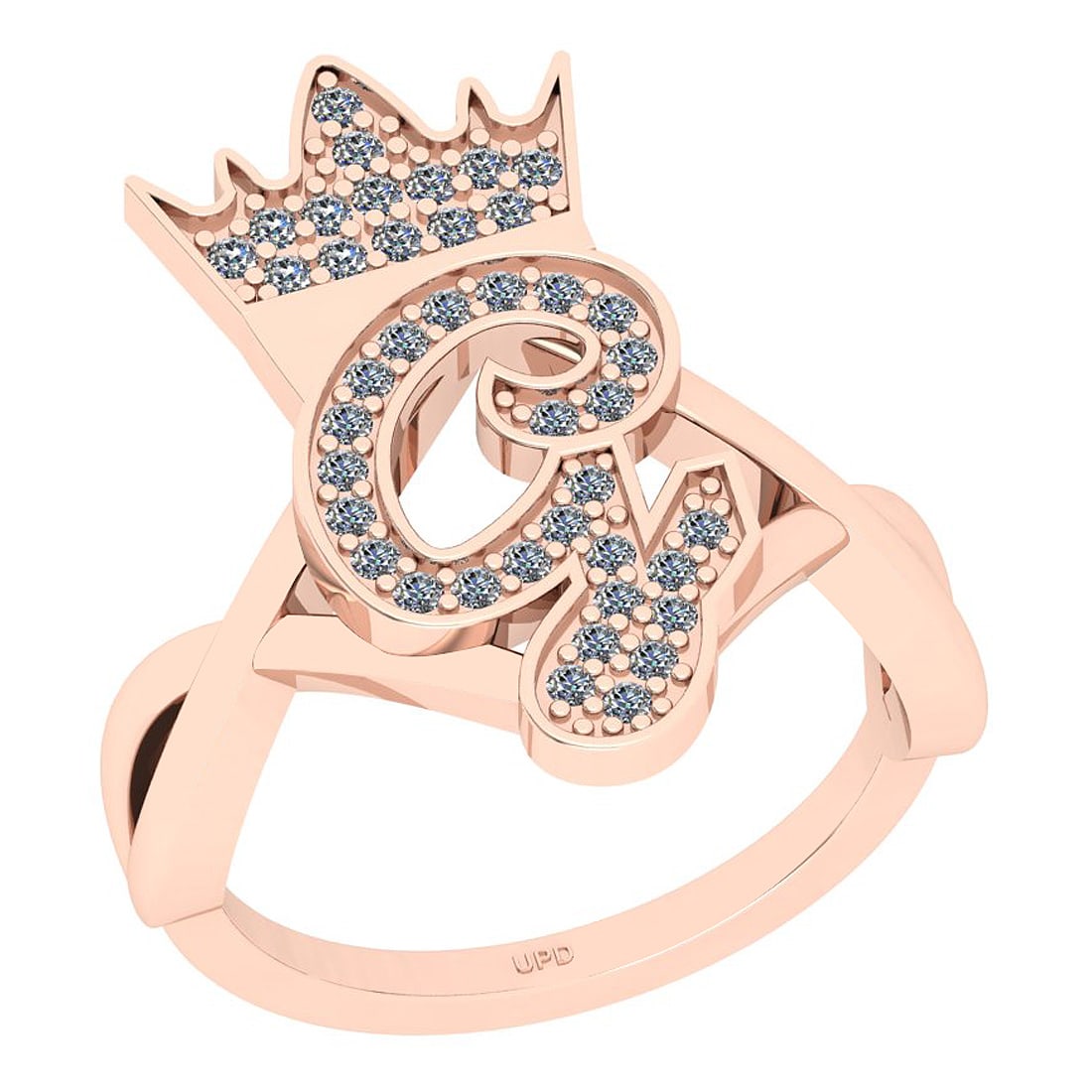 Certified 0.32 Ctw I2/I3 Diamond 14K Rose Gold (G) Alphabet Ring: Center Diamond Approx Weight: 0.32 Ctw (Round Cut) Center Color: J-K Center Stone Clarity: I2/I3 Center Stone Setting: Prong Metal Approx Weight: 3.20 Gram 14K Rose Gold (G) Alphabet Ring Size: 6
