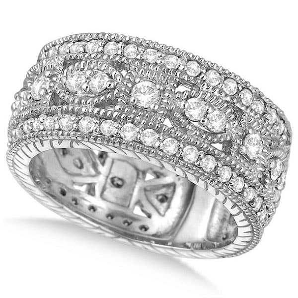 Vintage Style Style Byzantine Wide Band Diamond Ring 14k White Gold 1.37ctw: CENTER STONE; Diamond CENTER STONE CLARITY; SI CENTER STONE COLOR; J-K CENTER STONE SETTING; Prong SIDE STONE CLARITY; SI SIDE STONE COLOR; J-K SIDE STONE SETTING; Prong ctw OF SIDE STONE: 0.3 SIDE