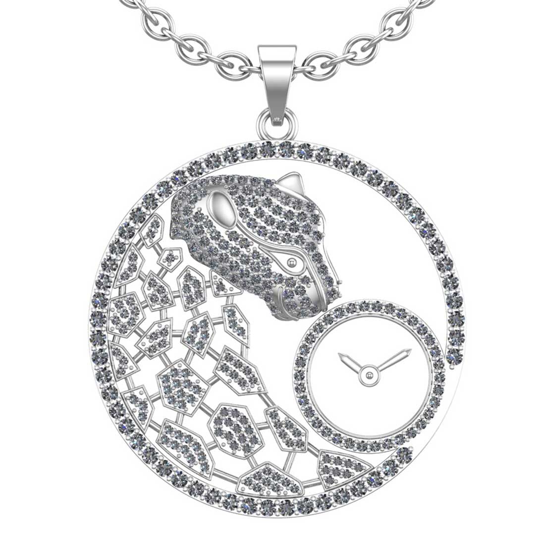 2.85 Ctw SI2/I1Diamond 14K White Gold Panther Pendant Necklace: Total Diamond Weight : 2.85 Ctw (Round cut) Center Diamond Color :- J-K Center Clarity : SI2/I1 Stone Setting : Prong Metal Weight : Approx 29.50 Gram 14K White Gold Panther Pendant Necklace Length :-