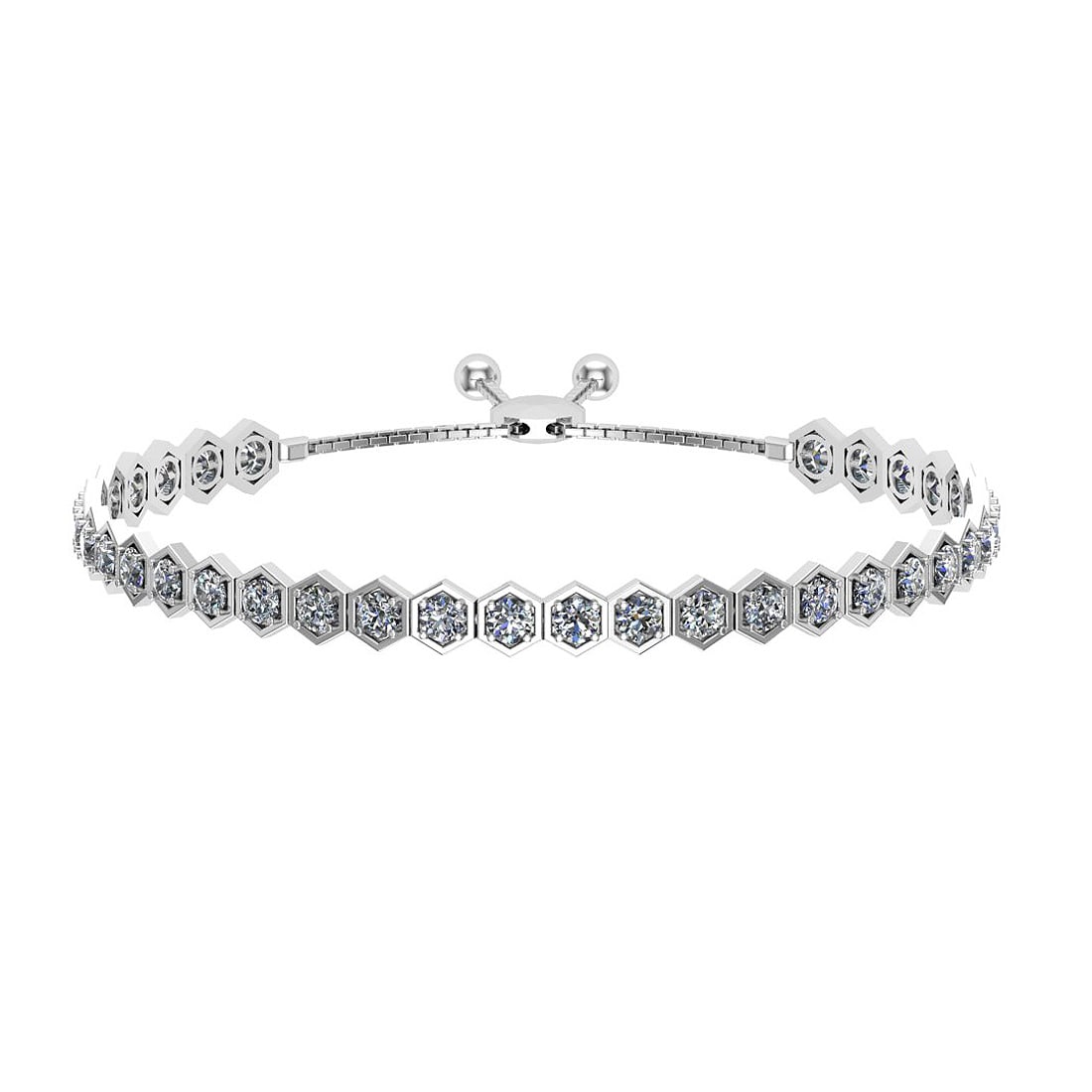 2.84 Ctw SI2/I1 Diamond Prong Set 14K White Gold Slide Bracelet: Center Diamond Weight : 2.84 Ctw (Round Cut) Center Diamond Color :- J-K Center Clarity : SI2/I1 Stone Setting : Prong Metal Weight : Approx 8.80 Gram 14K White Gold Slide Bracelet B410-2.5SB #PAPPS47