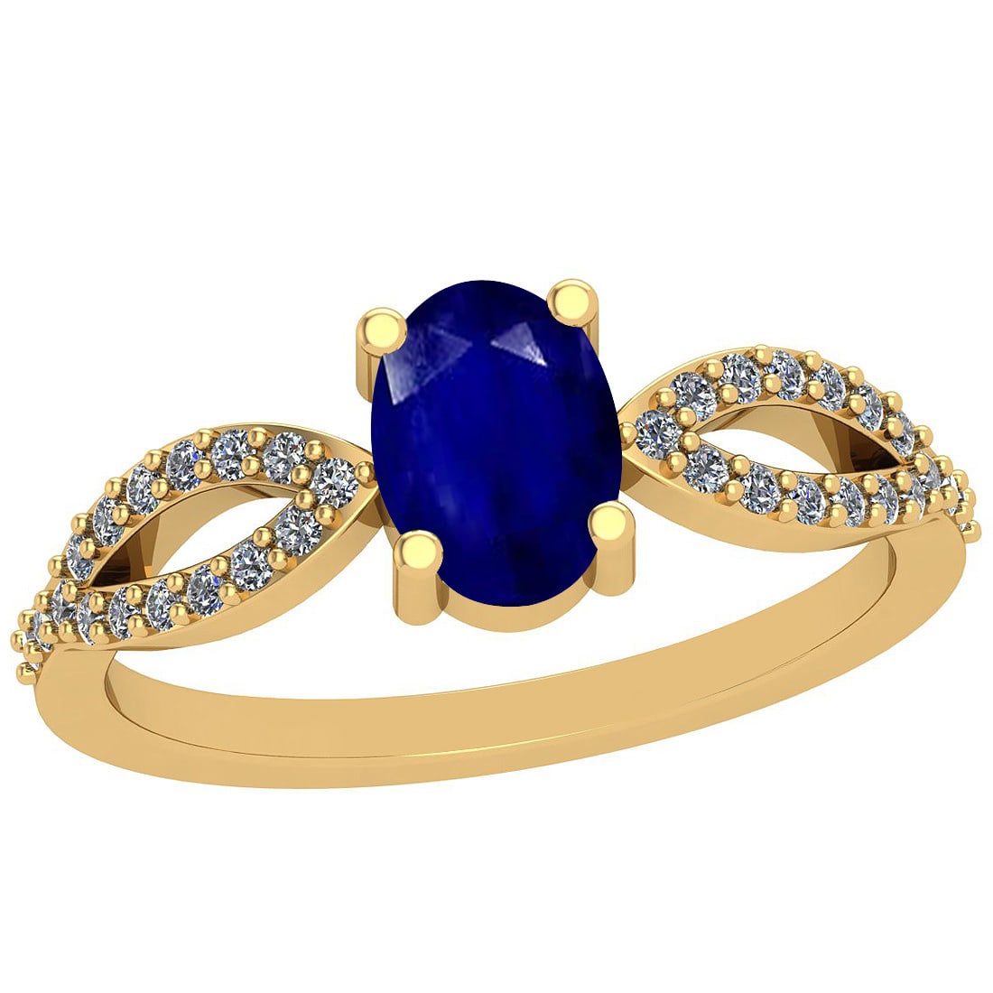 0.64 Ctw I2/I3 Blue Sapphire And Diamond 14K Yellow Gold Ring: Color Stone Weight : 0.50 Ctw (1 Psc Oval ) Center Stone Color : Blue Sapphire Center Stone Setting : Prong Side Stone Weight Of Ctw 0.14 Ctw Side Stone Color : J-K Stone Clarity : I2/I3 Stone Setting