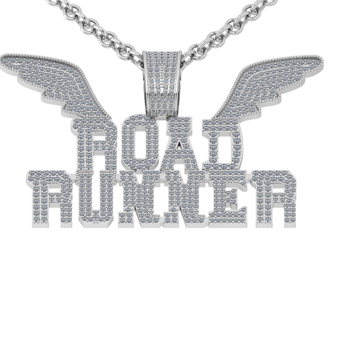 3.80 Ctw Si2/i1 Diamond 14K White Gold Road Runner Necklace: Total Weight : 3.80 Ctw (Round Cut ) Diamond Stone Color : J-K Stone Clarity : Si2/i1 Diamond Stone Setting : Prong Metal Weight : Approx 13.00 Gram 14K White Gold Road Runner Necklace #PAPPS75599v7