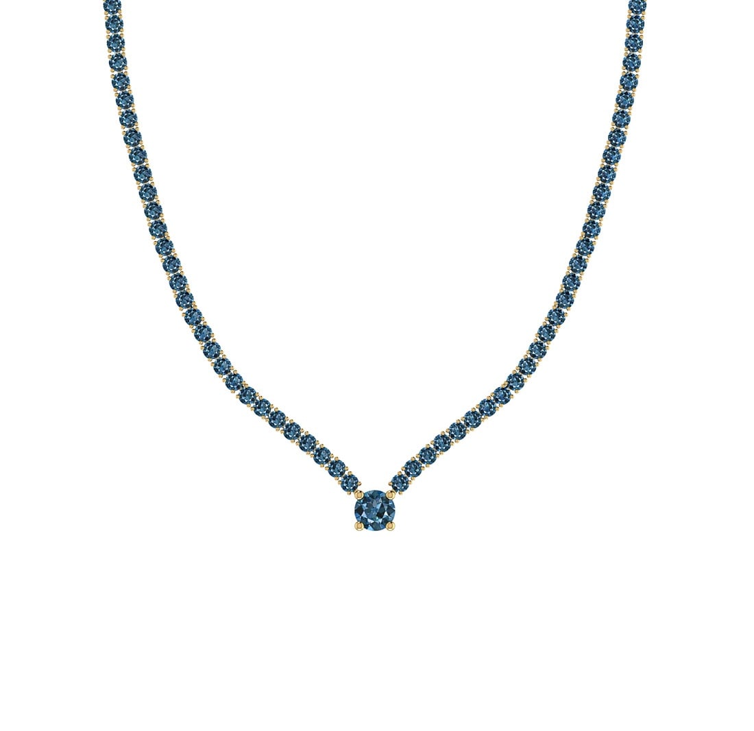 6.08 Ctw i2/i3 Treated Fancy Blue Diamond 14K Yellow Gold Necklace: Center Diamond Weight : 6.08 Ctw ( Round cut) Center Diamond Color : Treated Fancy Blue Dimaond Center Clarity : i2/i3 Center Stone Setting : Prong Metal Weight : Approx 17.50 Gram 14K Yellow Gold Lad
