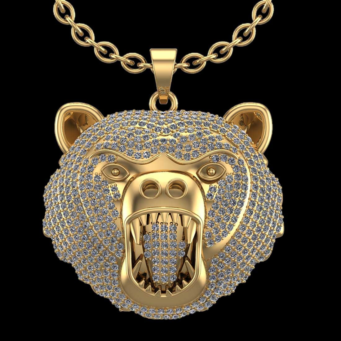 3.75 Ctw SI2/I1 Diamond 18K Yellow Gold Bear Pendant Necklace: Total Diamond Weight : 3.75 Ctw (Round cut) Center Diamond Color :- G-H Center Clarity : SI2/I1 Stone Setting : Prong Metal Weight : Approx 17.90 Gram 18K Yellow Gold Bear Pendant Necklace #PAPPS27113