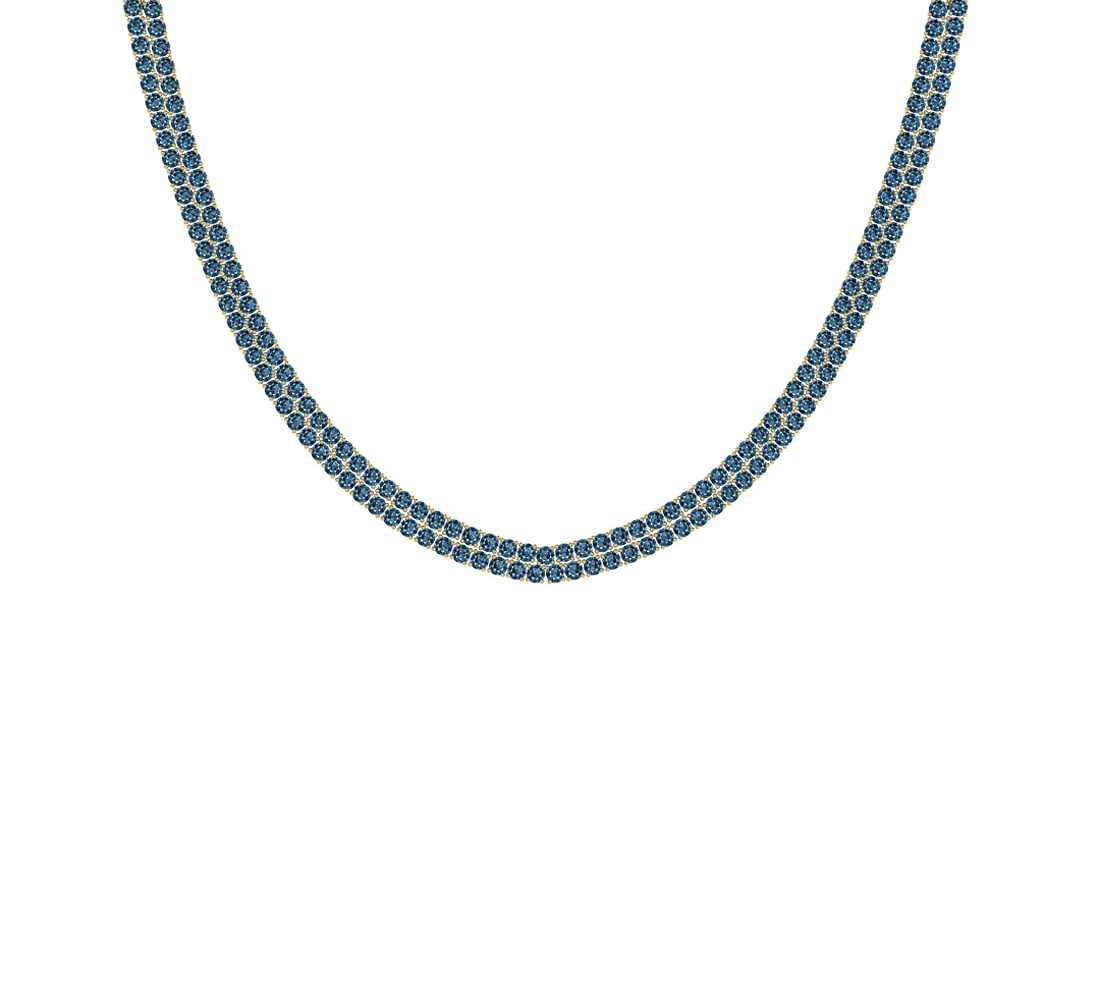 17.00 Ctw i2/i3 Treated Fancy Blue Diamond 14K Yellow Gold 2 Row Necklace: Center Diamond Weight : 17.00 Ctw Center Diamond Color : Treated Fancy Blue Dimaond Center Clarity : i2/i3 Center Stone Setting : Prong Metal Weight : Approx 30.35 Gram 14K Yellow Gold Ladies Fashion