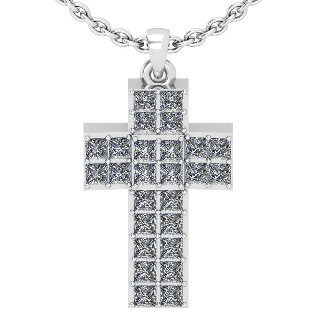 1.56 Ctw SI2/I1 Diamond 14K White Gold Cross Pendant Necklace: Total Diamond Weight : 1.56 Ctw (Princess Cut) Color : J-K Setting : Prong Stone Clarity : SI2/I1 Metal Weight : Approx 4.10 Gram 14K White Gold Cross Pendant Necklace #PAPPS91471v7