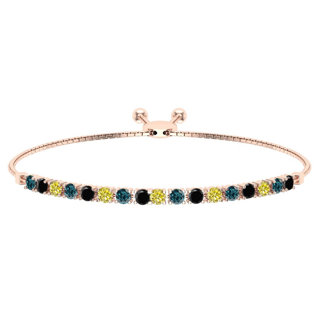 1.05 Ctw i2/i3 Treated Fancy Black Diamond 14K Rose Gold Slide Bracelet: Center Diamond Weight : 1.05 Ctw (Round Cut) Center Diamond Color :- Treated Fancy Black Diamond Center Clarity : I2/I3 Stone Setting : Prong Metal Weight : Approx 6.60 Gram 14K Rose Gold Slide Bracel