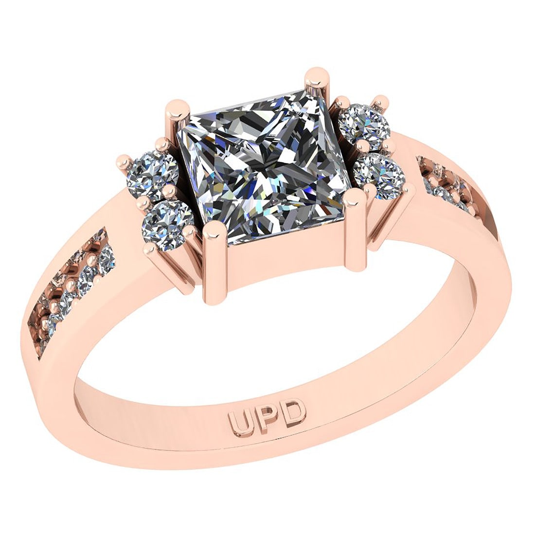 1.25 ctw GIA Certified Center StoneDiamond 14K Rose Gold Engagement Ring: Center Diamond Weight :-1.00 Ctw (Princess Cut) GIA Certified Center StoneCenter Color :- I-J Stone Clarity : SI2/I1 Stone Setting : Prong Side Stone Weight Of Ctw 0.25 ctw Side Stone Color : I-J Ston