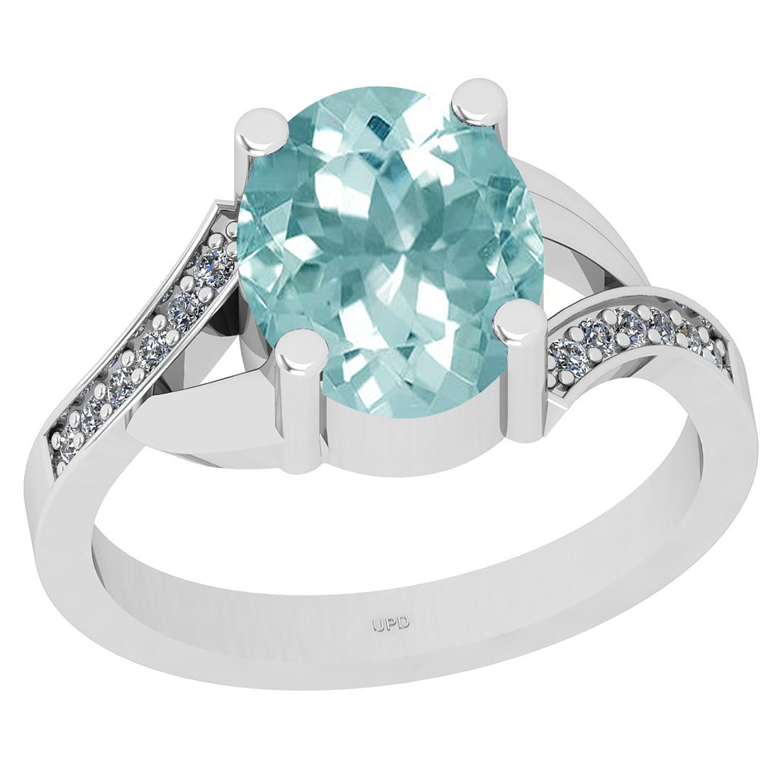 2.83 Ctw SI2/I1 Aquamarine And Diamond 14k White Gold Ring: Center Stone Weight : 2.73 Ctw ( Oval Cut) Center Stone Color :-Aquamarine Center Stone Setting : Prong Side Stone Weight Of Ctw 0.10 Ctw Side Stone Color : J-K Stone Clarity : SI2/I1 Stone Setting :