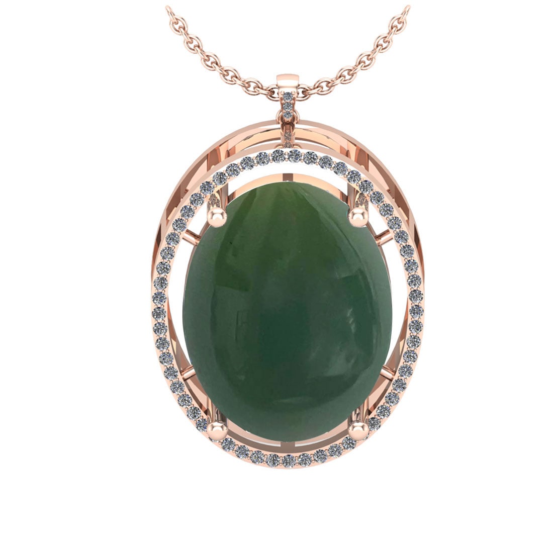37.85 Ctw SI2/I1 Green Aquamarine And Diamond 14K Rose Gold Vintage Style P: Color Stone Weight : 35.83 Ctw ( Oval cabochon ) Center Stone Color : Green Aquamarine Center Stone Setting : Prong Side Stone Weight Of Ctw 2.02 Ctw Side Stone Color : J-K Stone Clarity : SI2/I1 Ston