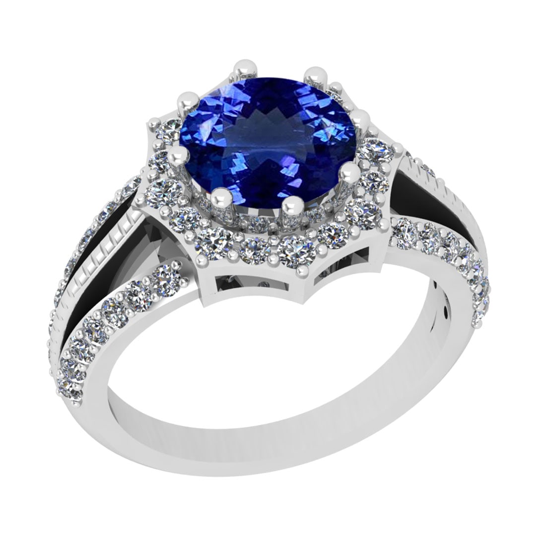 2.70 Ctw SI2/I1 Tanzanite And Diamond 14K White Gold Vintage Style Engageme: Color Stone Weight : 2.00 Ctw (Round Cut ) Center Stone Color : Tanzanite Center Stone Setting : Prong Side Stone Weight Of Ctw 0.70 Ctw Side Stone Color : J-K Stone Clarity : SI2/I1 Stone Setting : P