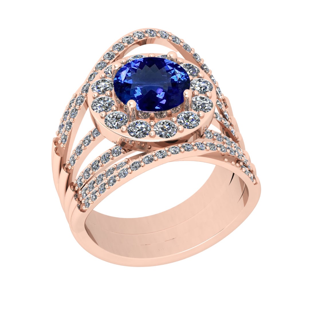 3.73 Ctw SI2/I1 Tanzanite And Diamond 14K Rose Gold Vintage Style Engagemen: Color Stone Weight : 2.20 Ctw (Round Cut ) Center Stone Color : Tanzanite Center Stone Setting : Prong Side Stone Weight Of Ctw 1.53 Ctw Side Stone Color : J-K Stone Clarity : SI2/I1 Stone Setting : P