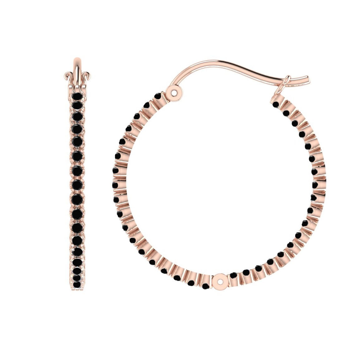 2.04 Ctw i2/i3 Treated Fancy Black Diamond 14K Rose Gold Hoop Earrings: Center Diamond Weight : 2.04 Ctw (Round Cut) Center Diamond Color :-Treated Fancy Black Diamond Center Clarity : I2/I3 Stone Setting : Prong Metal Weight : Approx 7.50 Gram 14K Rose Gold Hoop Earrings