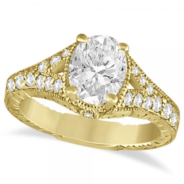 Antique style Art Deco Oval Diamond Engagement Ring 14K Yellow Gold 2.03ctw: CENTER STONE; Diamond (1.00 CTW) CENTER STONE CLARITY; SI1-SI2 CENTER STONE COLOR; J-K CENTER STONE SETTING; Prong SIDE STONE CLARITY; SI1-SI2 SIDE STONE COLOR; J-K SIDE STONE SETTING; Pave ctw OF SID