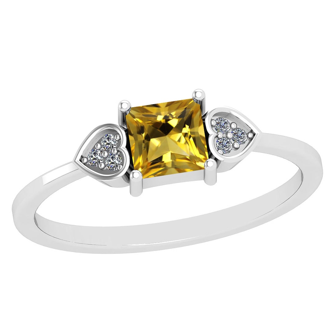 0.53 Ctw I2/I3 Citrine And Diamond 10K White Gold Ring: Center Stone Weight : 0.50 Ctw (Square cut) Center Stone Color :-Citrine Stone Setting : Prong Side Stone Weight Of Ctw 0.03 Ctw Side Stone Color : J-K Stone Clarity : I2/I3 Stone Setting : Prong Meta